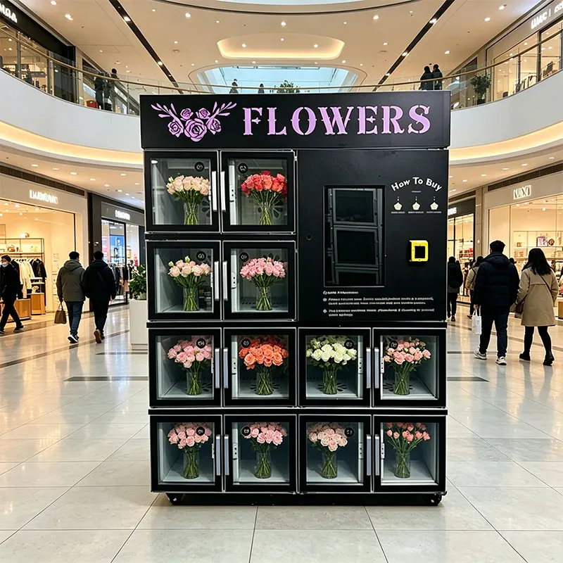 Floral Retail Kiosk Touch Screen Cloud Management Constant Temperature Humidity Refrigerated Flower Vending Machine