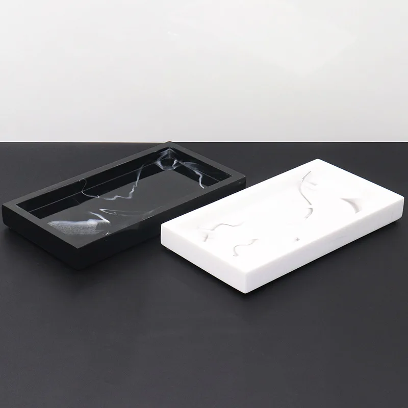 Household Storage Tray Marble Resin Tray for Bathroom Rectangular Jewelry Storage Tray Kitchen Dish Storage Plates