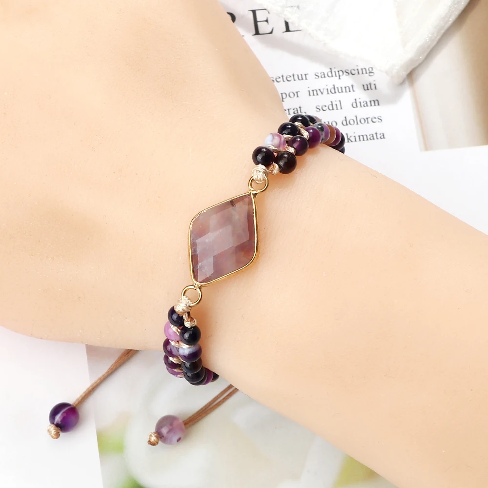 Natural Purple Agates Stone Beads Bracelets Bangles For Women Men Femmel Homme 4mm Purple gem stone bracelets Girls Jewelry gift