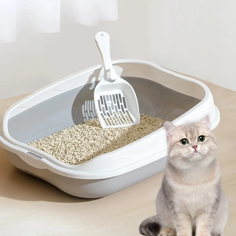 

Semi-enclosed Litter Box Spatter-proof Cat Toilet Large Kitten Cleaning Supplies Large Cat Poop Bowl Pet Bupplies