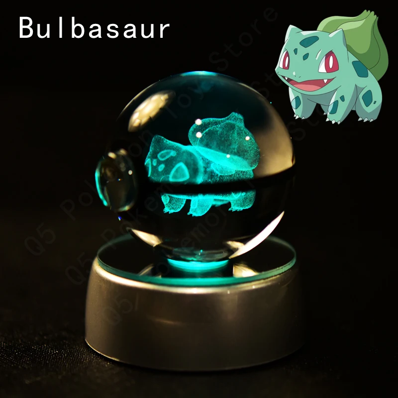 Pokemon Crystal Ball 3D Pikachu Mewtwo Mew Gengar Nachtlampje Lampvoet Pokeball Crystal Pokemon Glazen Bal Figuur Verjaardagscadeau