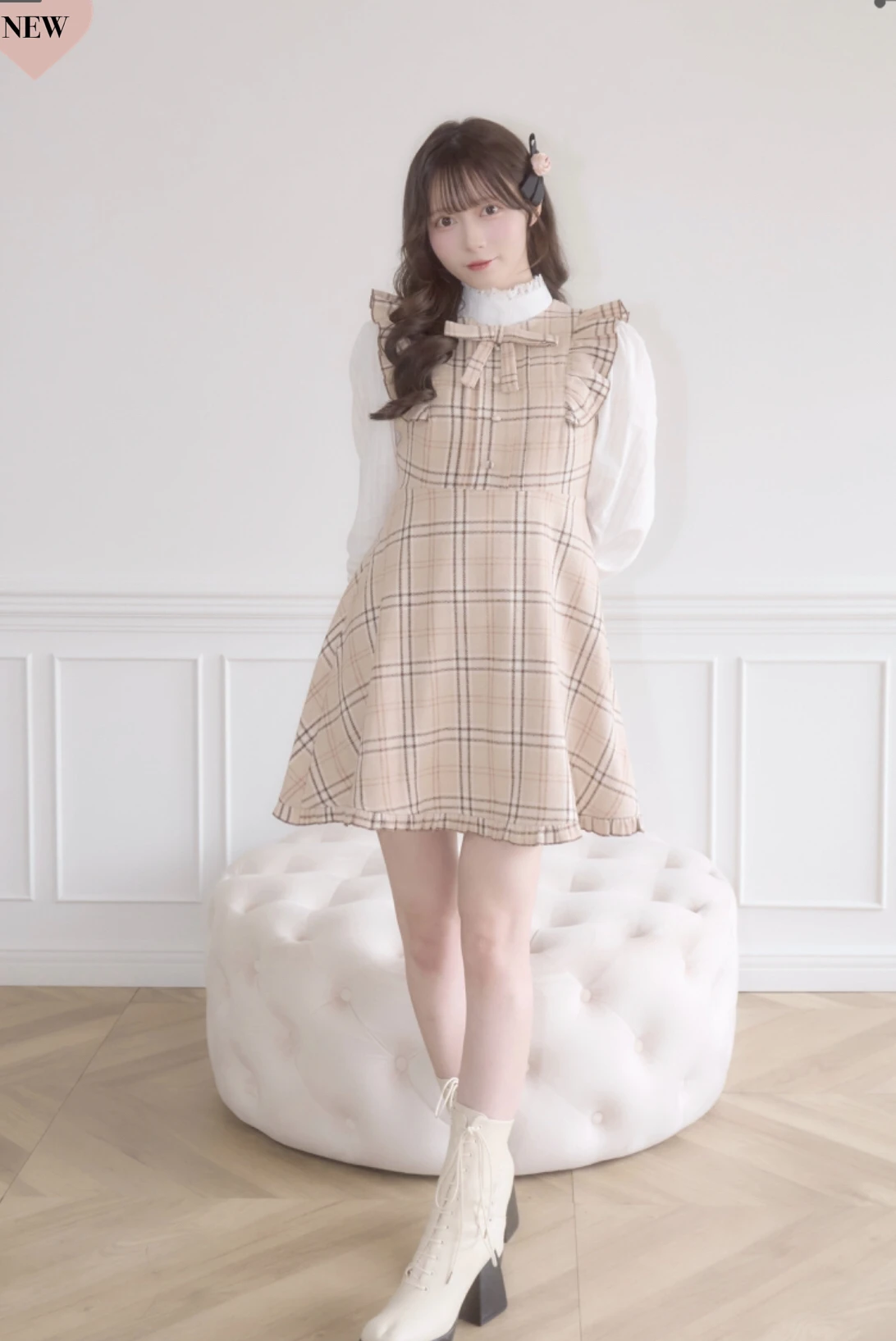 Japanese Temperament Retro Socialite Round Neck Bow Ruffles Splicing Sleeveless High Waist A-line Plaid Woolen Tank Dress Women