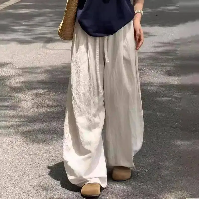 

Summer Men's Wide Leg Casual Pants 300 Pounds Lightweight Linen Loose Fit Trendy Long Trousers Comfortable Breathable