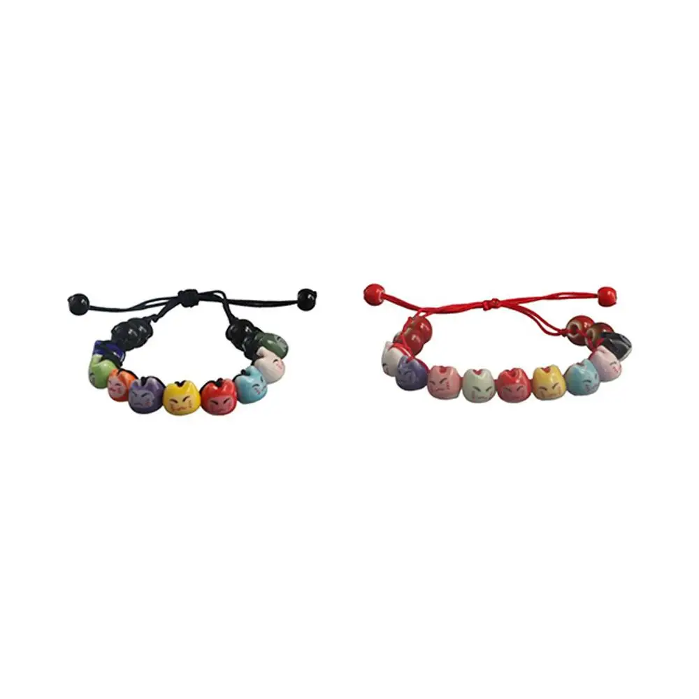 Chinese Style Ceramic Maneki Neko Bracelet Handmade Polymer Clay Cat Bead Bracelet Lucky Cat Jewelry Accessories