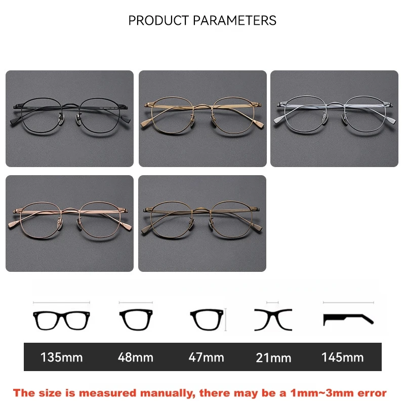 YIMARUILI Small Size Retro Round Titanium Glasses Men and Women Ultra-light Trend Wide-rim Optical Prescription Eyeglasses Frame