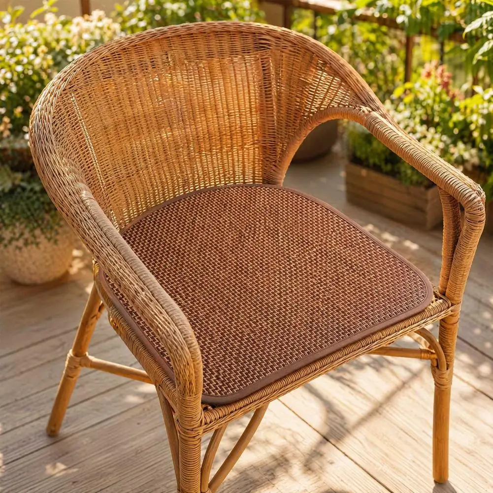 Square Chair Mat Handwoven Seat Cushion Handwoven Rattan Seat Cushion Breathable Summer Chair Mat Anti-slip Pad for Dining
