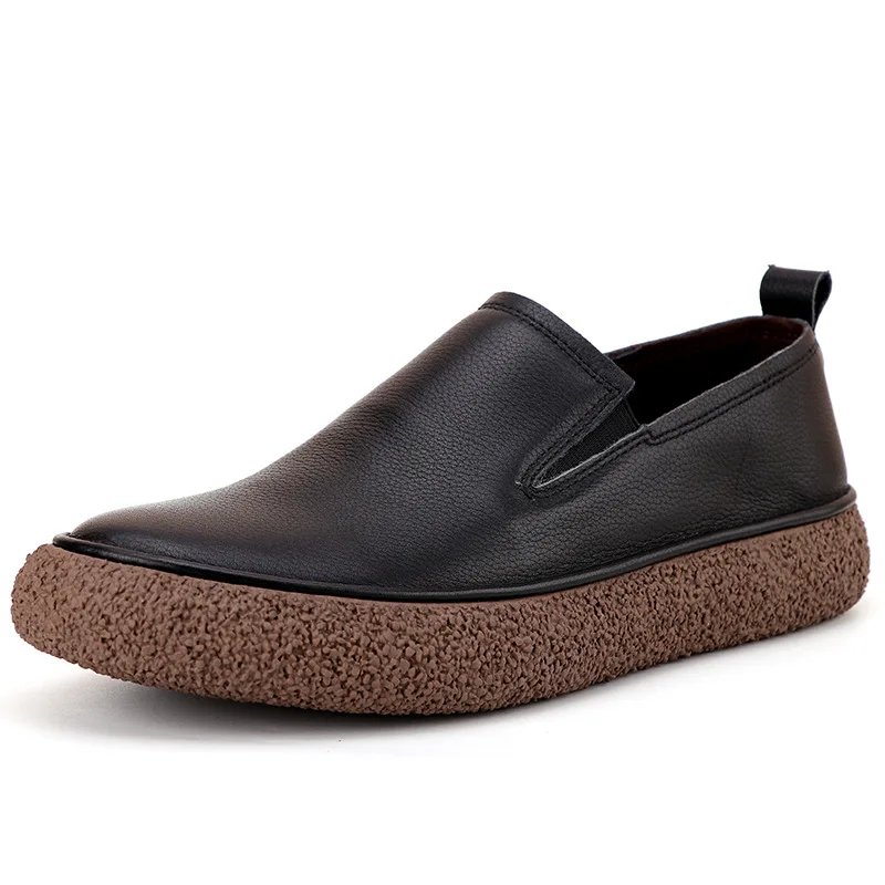 

Men's Soft Top Grain Leather Loafers | Slip-On Platform Casual Shoes | British Style Breathable Comfort Footwear