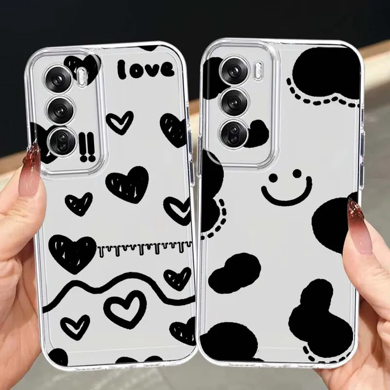 

Black Smiling Love Pattern Art For OPPO A11 A16 A55 A56 A57 A72 A52 A73 A74 A54 A78 Find X5 X6 X7 Ultra Pro 5G Transparent Case