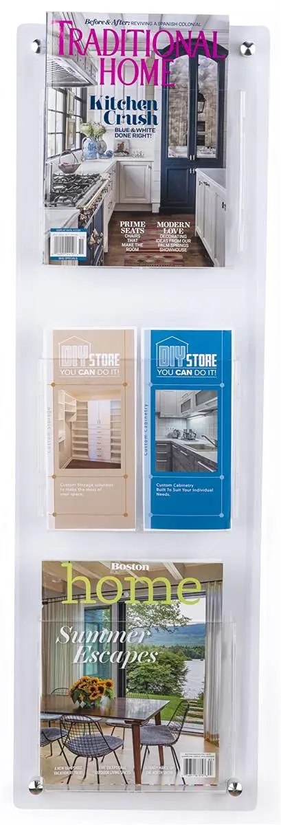 Three Pocket Magazine Wall Rack, Clear