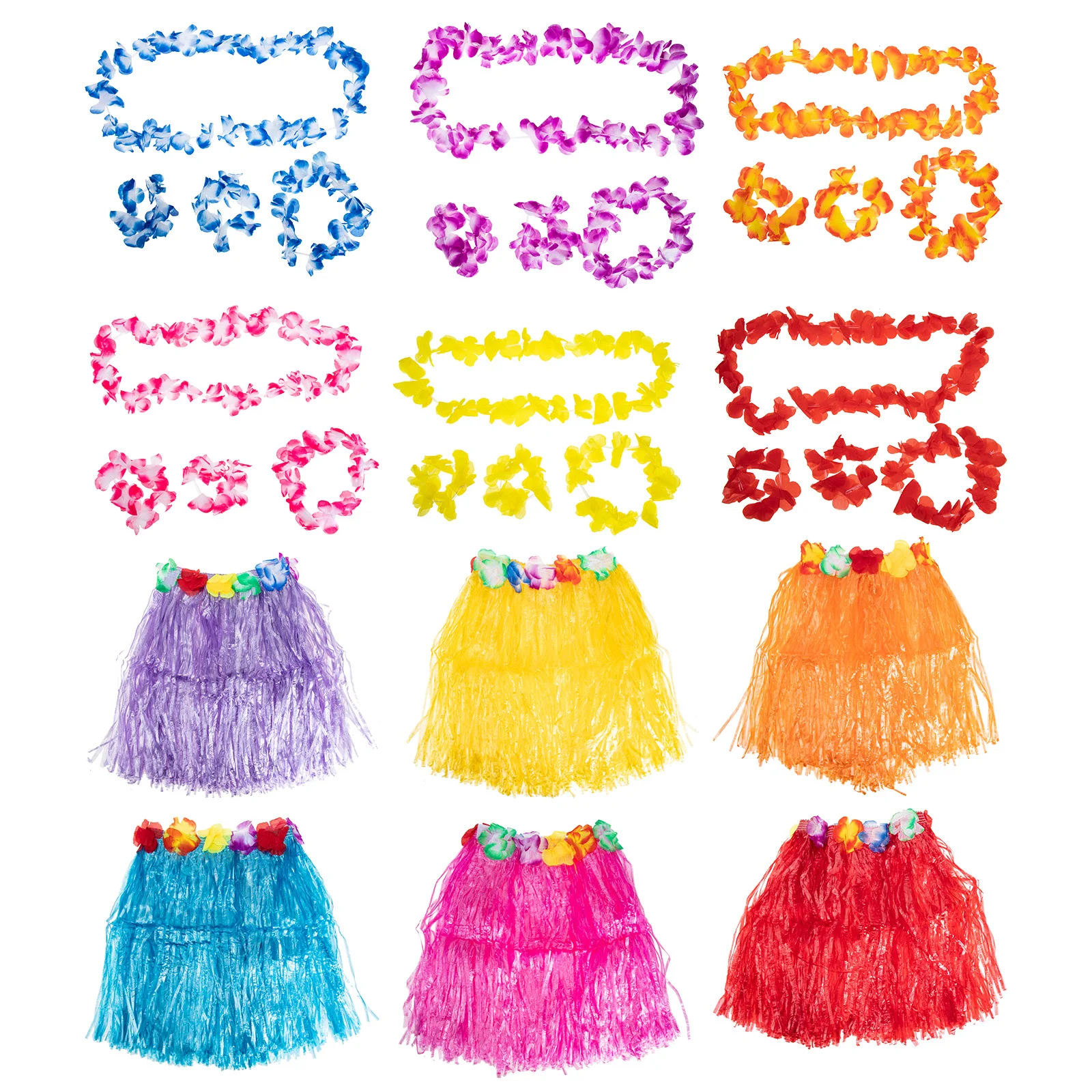 

6 Sets Grass Skirt Suit Hula Hawaiian Party Costume Artificial Pp Skirts for Adults