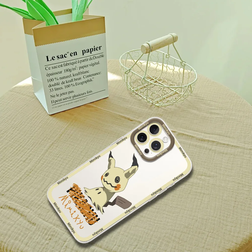 MINISO Cute M-Mimikyu Phone Case for iPhone 12 11 13 14 15 16 Max Pro Plus Transparent Bezel Cover