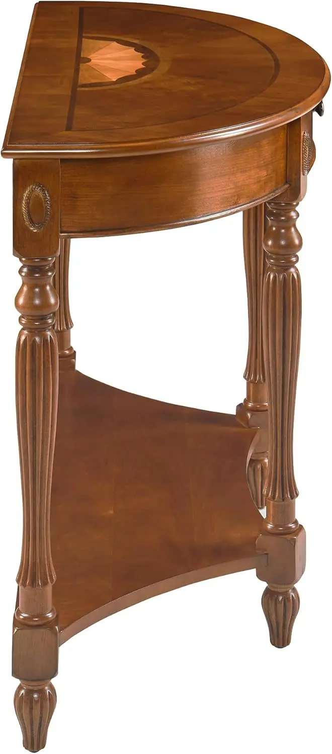 Solid Wood Semi-Circle Console Table, 45.3" Traditional Vintage Entryway Table Polished Edging Half-Moon Narrow Table