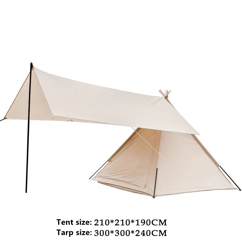 Factory sales outdoor tipi tent with tarp camping 3-4 person waterproof teepee pyramid tent