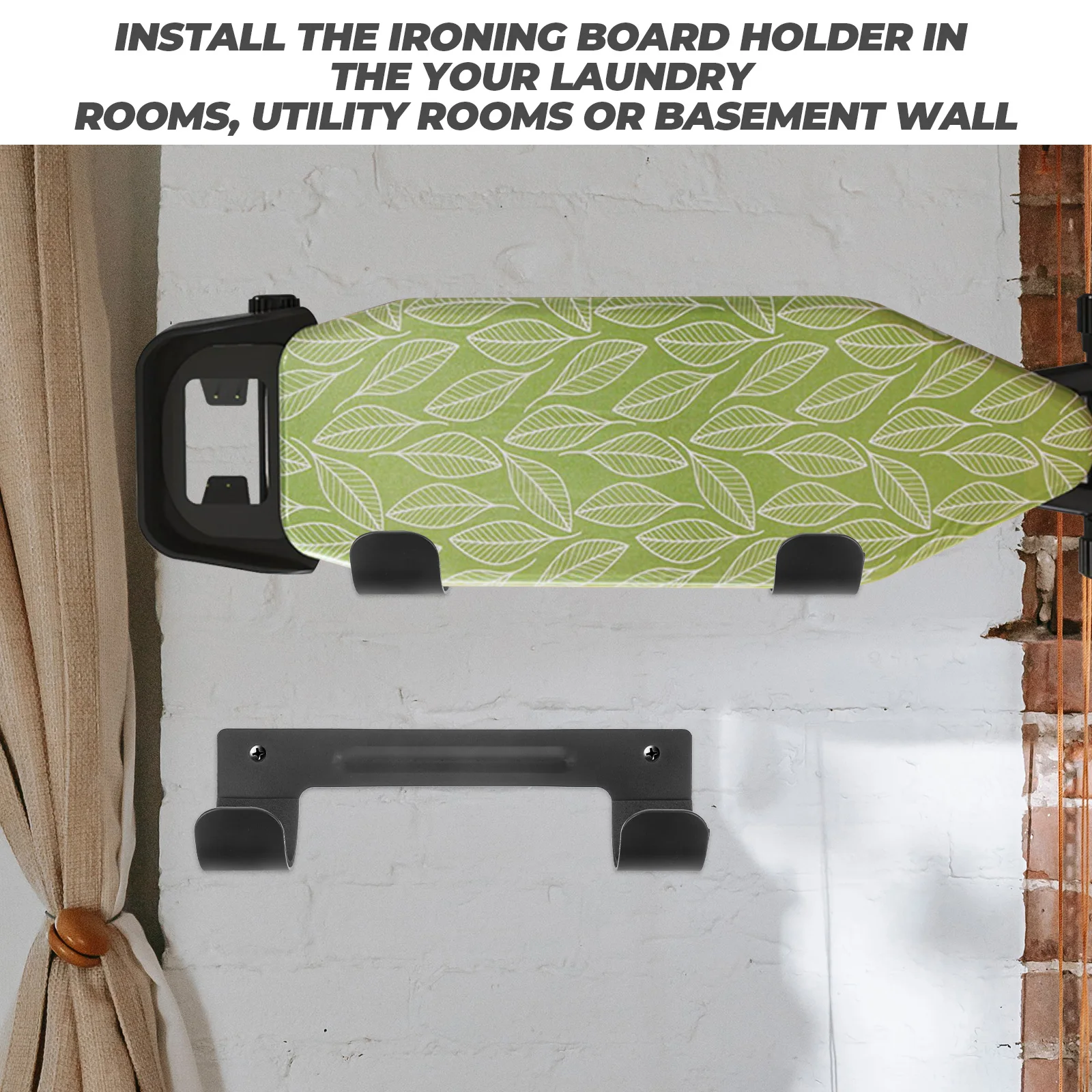 

Wall Mount Ironing Board Holder Strong Load Bearing Metal Rack Space Saving Household Hanging Hook for Ironing Board Iron Hanger