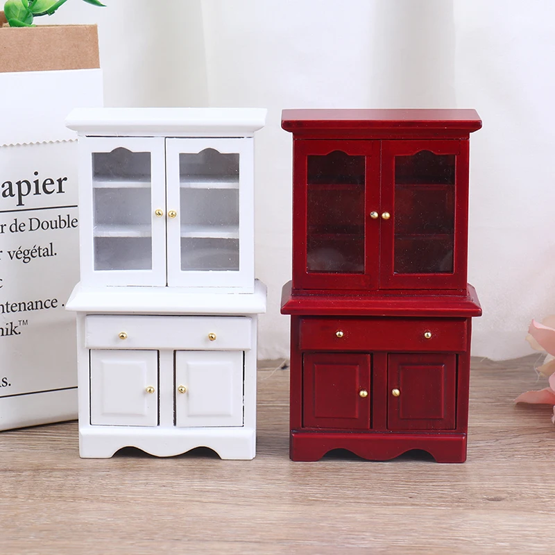 【F】1/12 Dollhouse Miniature Furniture Multifunction Wood Cabinet Bookcase Model Toy