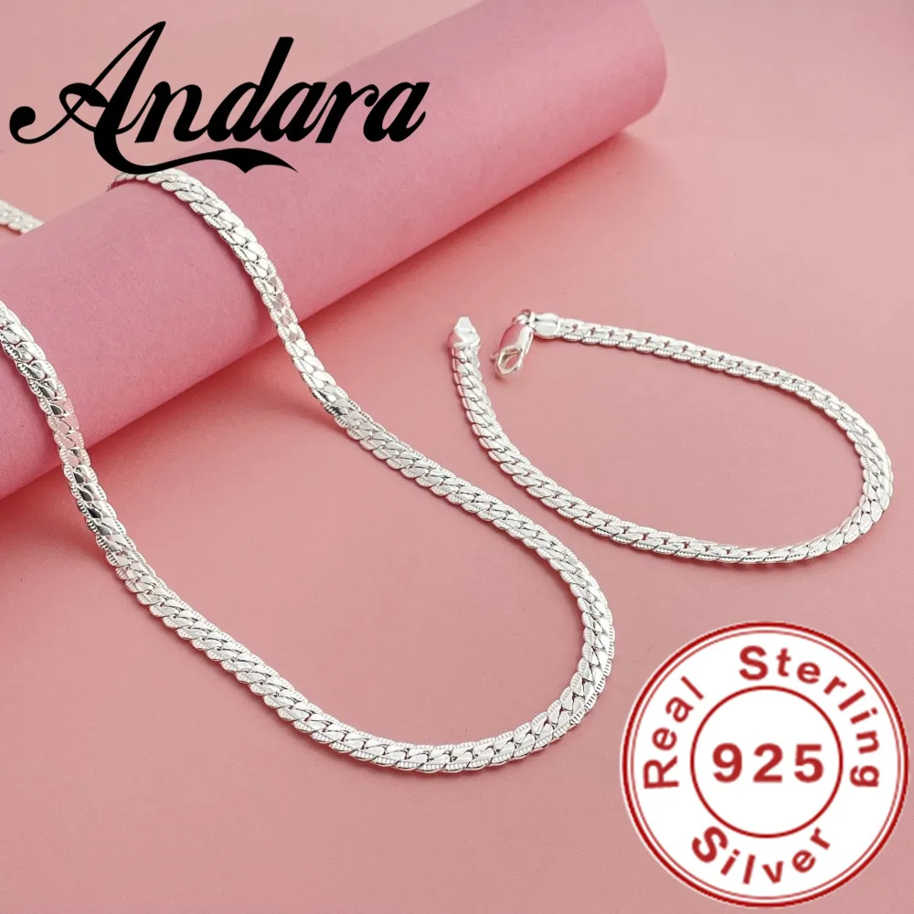 Women's 925 Sterling Silver Full Sideways Necklace Bracelet Set