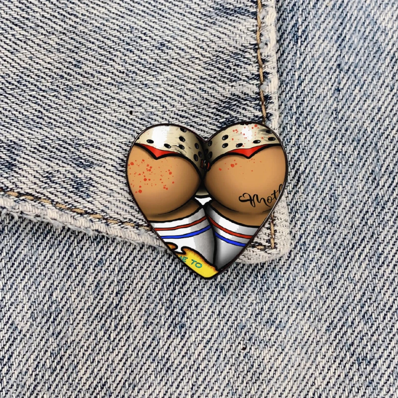 New Fashion Heart-shaped funny Sexy snack time Majin Buuty heart metal pin vintage Shirt Lapel Badge pins for Lover Girl