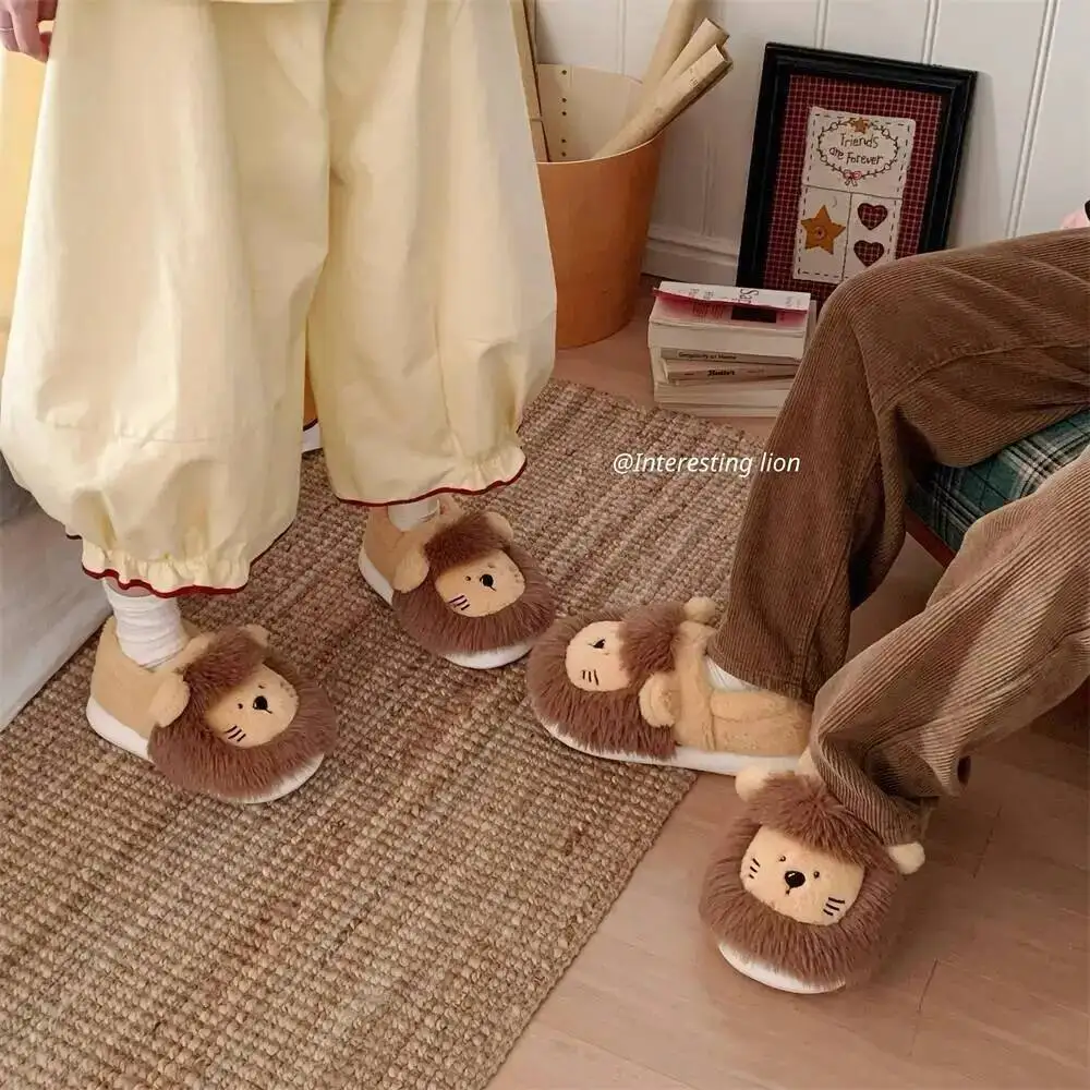 

2025 Winter Cute Cartoon Lion Plush Home Slippers Warm & Cozy For Couples Anti Slip Indoor Household Slippers Men & Women