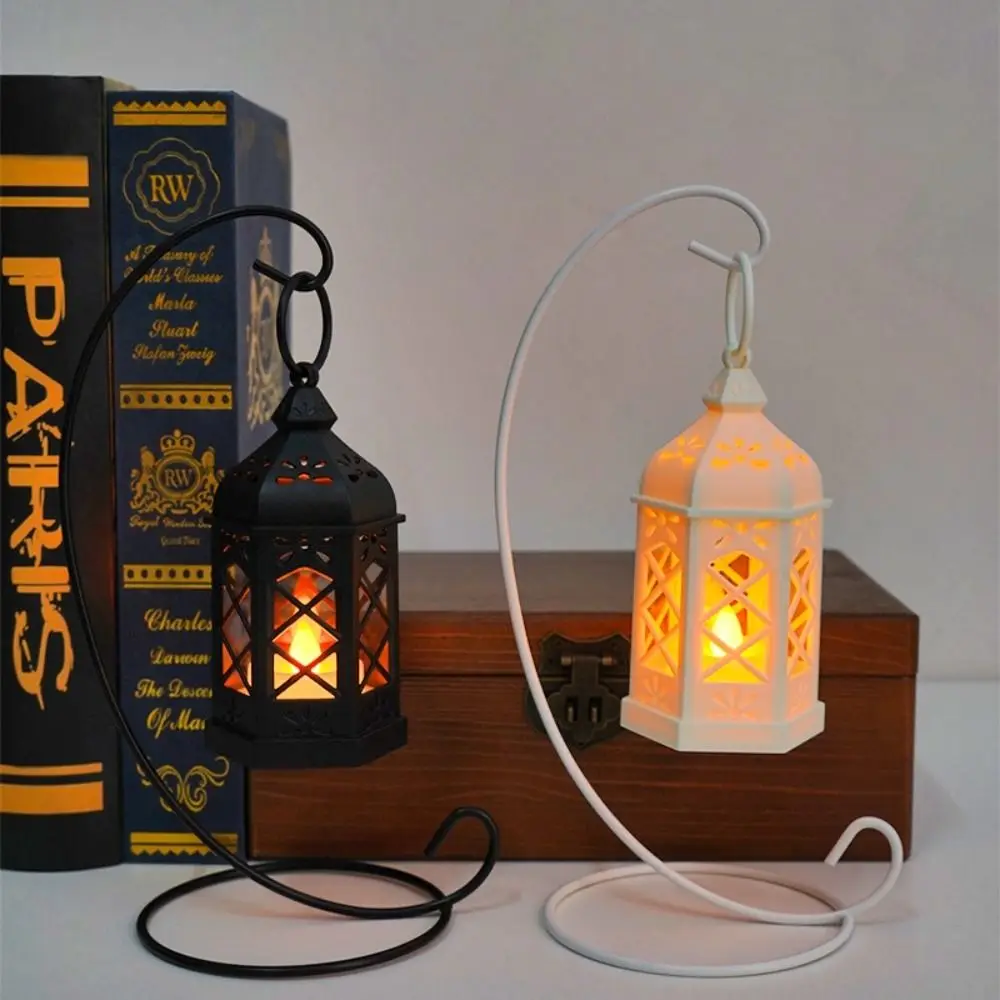 Lampada da tavolo retrò in plastica retrò Piccola lampada a candela creativa Lampada a vento esagonale portatile Display creativo