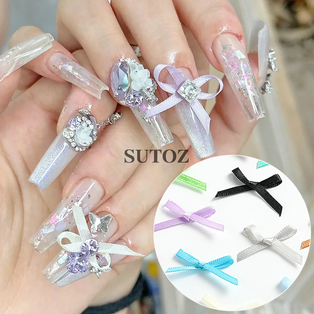 30pcs Ruban Ongles 3D Décorations Bowsknots Acrylique Rose Blanc Strass Charmes Kawaii Bijoux Manucure Accessoires LEBSH-P