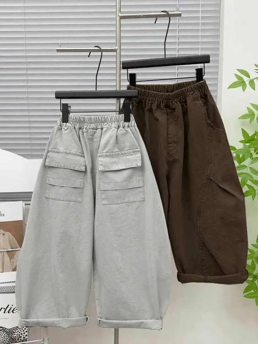 Calças Casuais Largas para Meninas Primavera Outono 2025 Novas Calças Estilosas com Corte em Lâmina para Crianças de Tamanho Médio