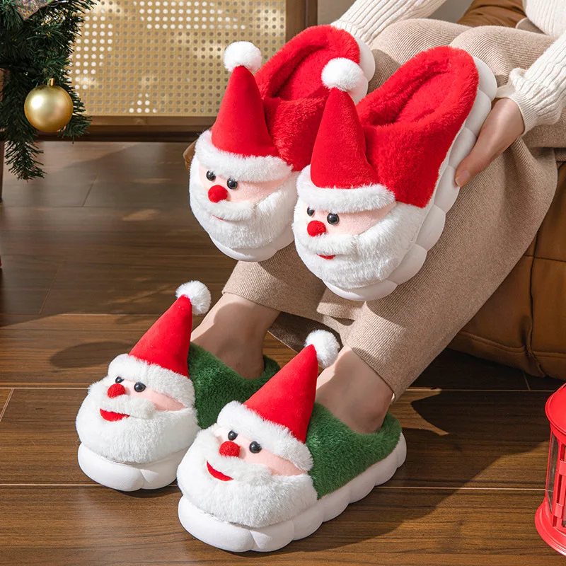 Christmas Slippers Soft Plush Warm House Slippers Reindeer Santa Claus Cartoon Slippers Comfy Indoor Outdoor Slip On House Shoes