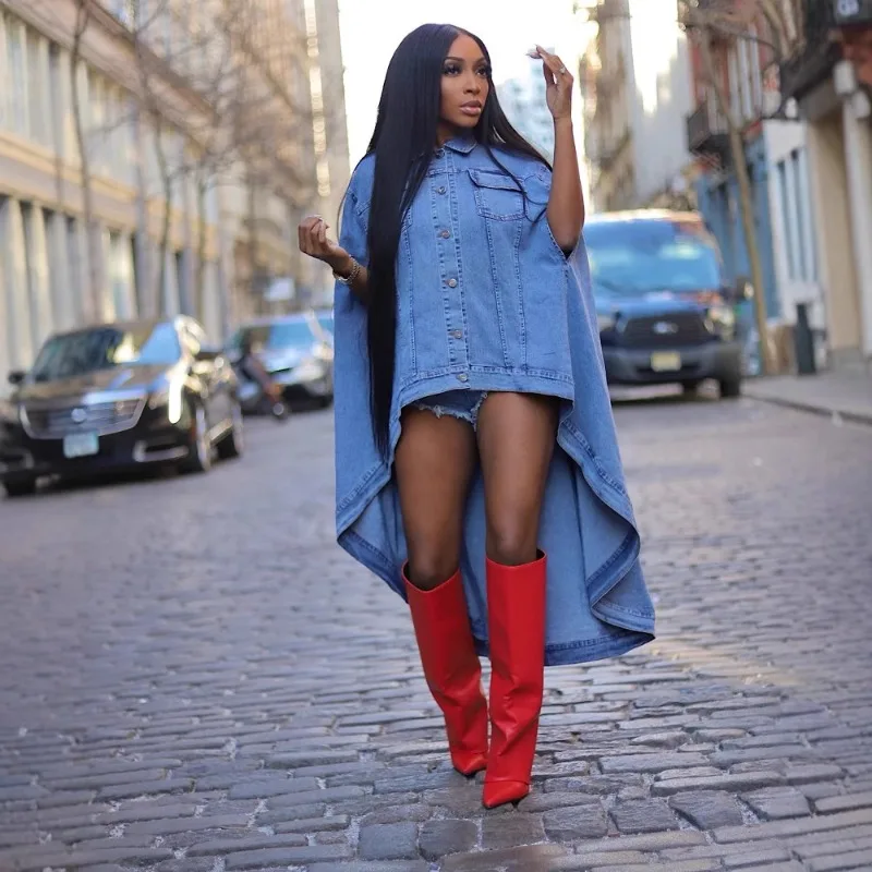 Picture 5: Denim Loose Bat Cardigan Front and Back Long Design Denim Jacket