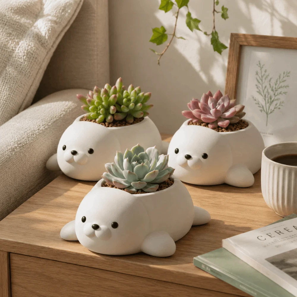 3D Printed Seal Flowerpot Storage Box Home Decor Desktop Ornaments Funny Jewelry Holder Potted Plant