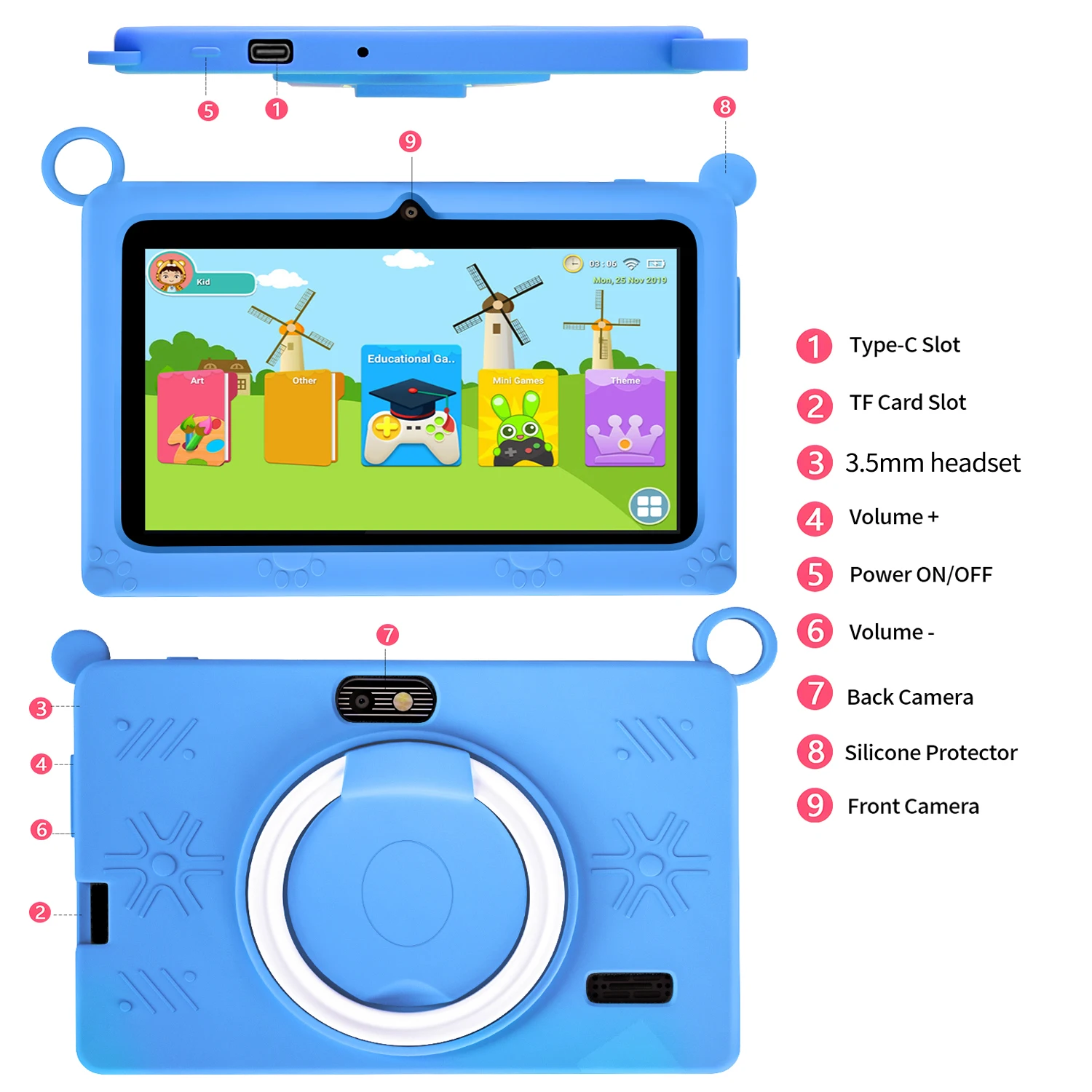 New 5G Pad 7 Inch Android Kids Tablets Quad Core 4GB RAM 64GB ROM 5G WiFi Bluetooth Double Cameras Tablet PC For Study Education