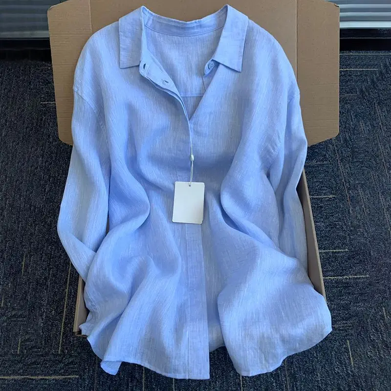 

Women Solid Shirt Basic Tops Long Sleeves Turn Down Collar Single Breasted Thin Loose Office Lady Elegant Casual 2026 Spring