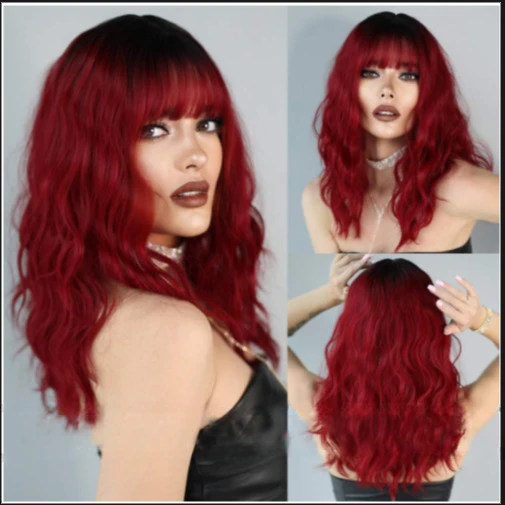 Women's Ombre Red Water Wave ynthetic Heat Safe Cosplay Natural Wigs