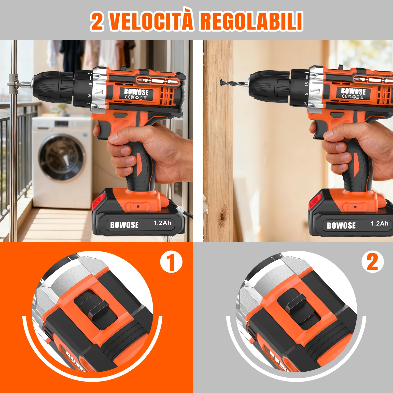 Trapano Avvitatore Combinato a Batteria 21V 45Nm, Professionale con Batteria da 1500mAh e Caricabatterie Rapido, Include Luce da Lavoro a LED