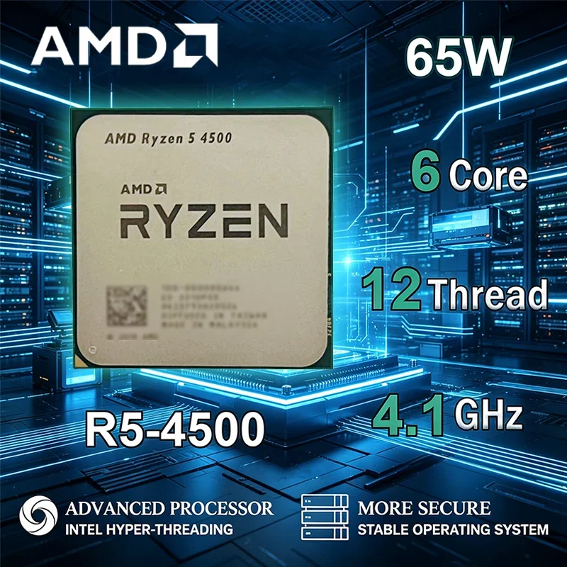 AMD Ryzen 5 4500 Naked packaging Socket AM4 6-Core 12-Thread L3=8MB DDR4 Processor 65W PCIe 3.0 7NM NEW CPU but without fan