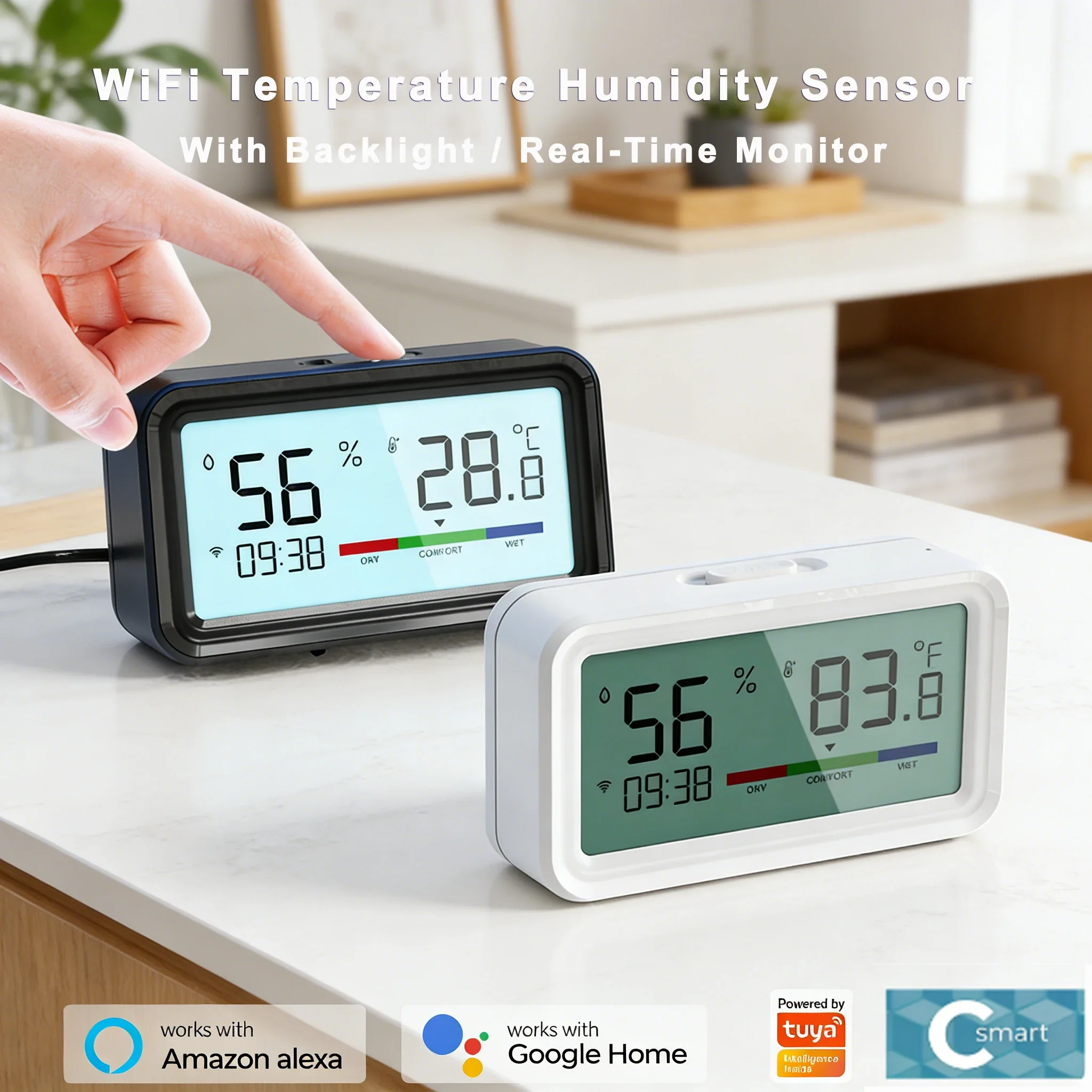 

Tuya WiFi Temperature Humidity Sensor with Backlight Screen Display Smart Life Hygrometer Thermometer Support Alexa Google Home