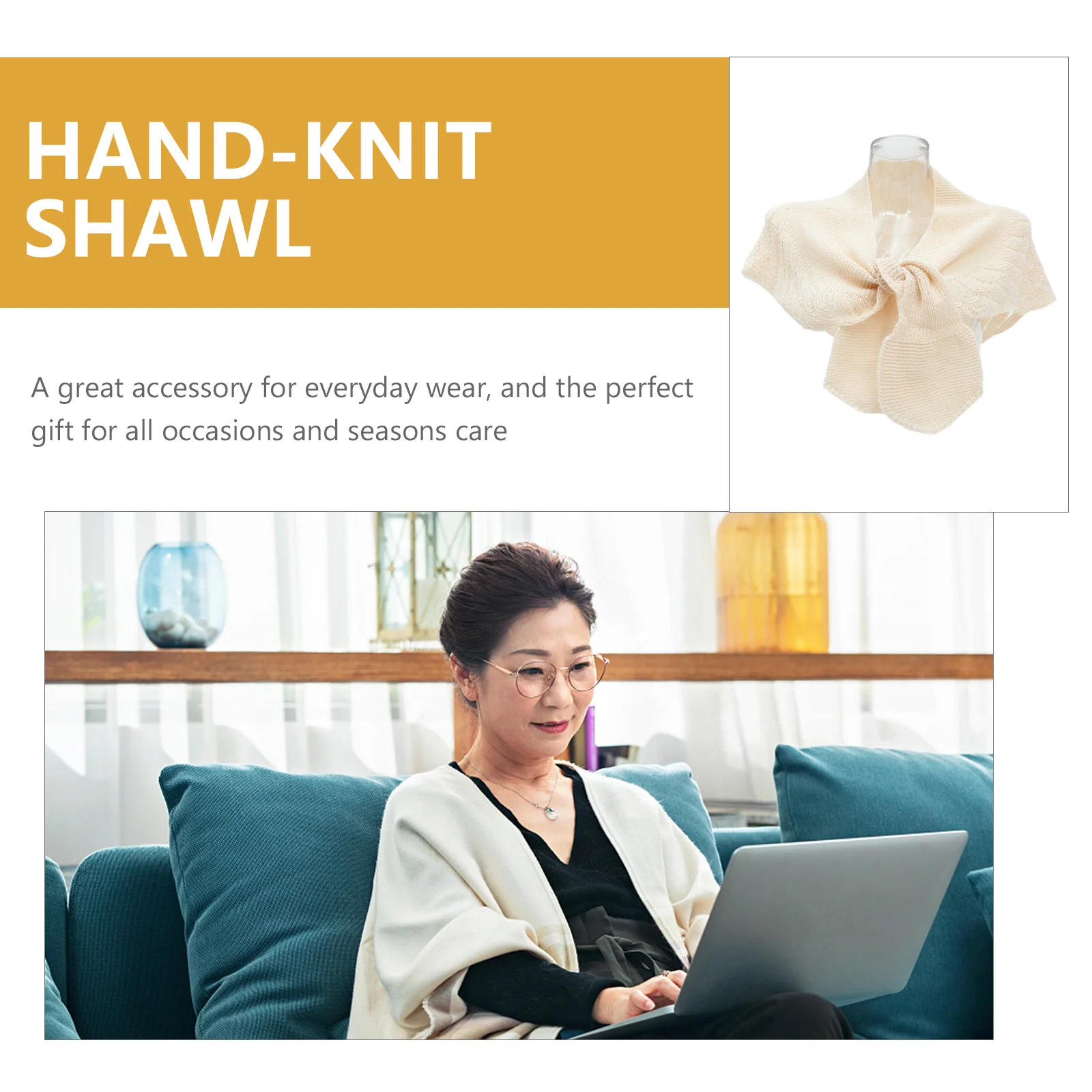 

Shawl Scarf Lady Knitting H made Cotton Cashmere Wraps Sun Protection Warm Multifunctional Everyday Wear Style Matching Gift Box