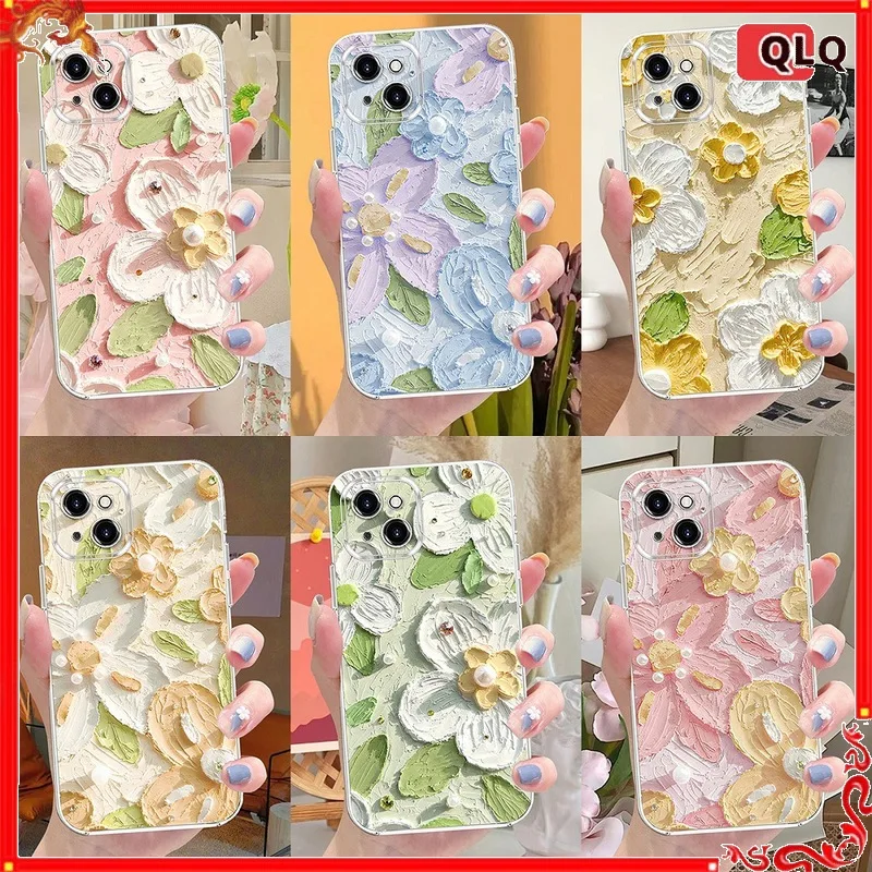 

Phone Case 3D Oil Painting Flower Clear For Iphone 17 16 Pro Max 15 14 13 12 Spring Summer Stylish Protective Back Cover