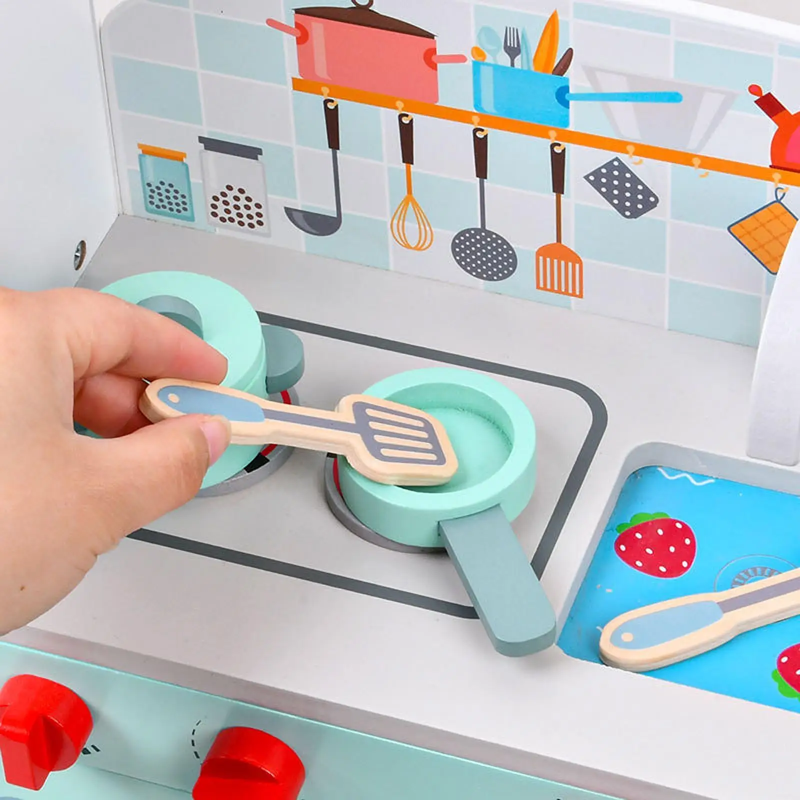 Giocattolo da cucina in legno per bambini con frigorifero e accessori Giocattolo educativo Abilità motoria fine Apprendimento realistico per bambini