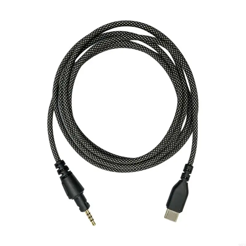 Q6PA Over-Ear Headphone Replacement Cable with 3.5 mm End and USB Type C End, 150 Cord with Textile Outer Cover for