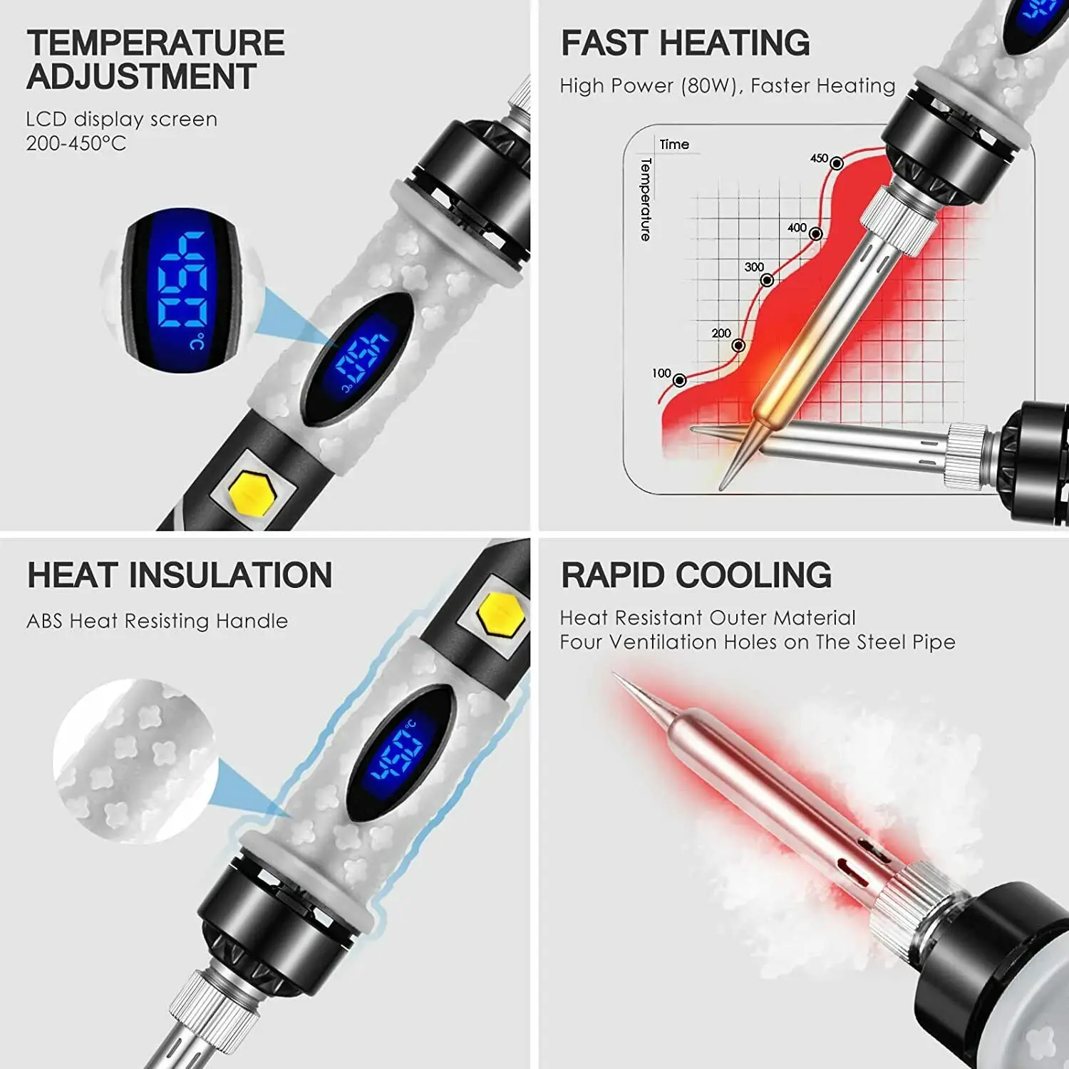 업그레이드 납땜 인두 키트 80W 용접 도구 LCD 화면 110/220V 조정 가능한 온도 전자 유지 보수, 납땜 인두 키트 용접 공구