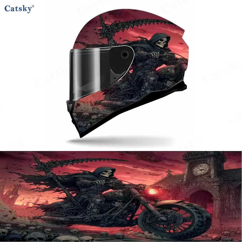 

Gothic Sickle Skull Motorcycle Helmet Stickers-Durable PVC Material, Racing Style Decorative Stickers, Scratch Resistant And Wea