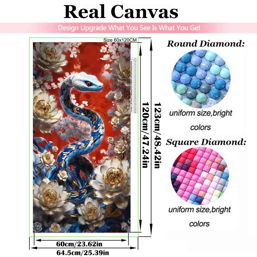 5D DIY Large Diamond Painting Cross Stitch Kits Chinese Peony Snake Floral Art Full Square Diamond Mosaic Embroidery Home Decor