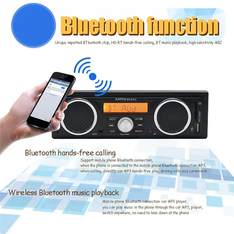 

B07A-1 Din Автомобильный радиоприемник MP3 Bluetooth Громкая связь Автомобильная стереосистема Встроенная с 2 динамиками Поддержка FM USB AUX
