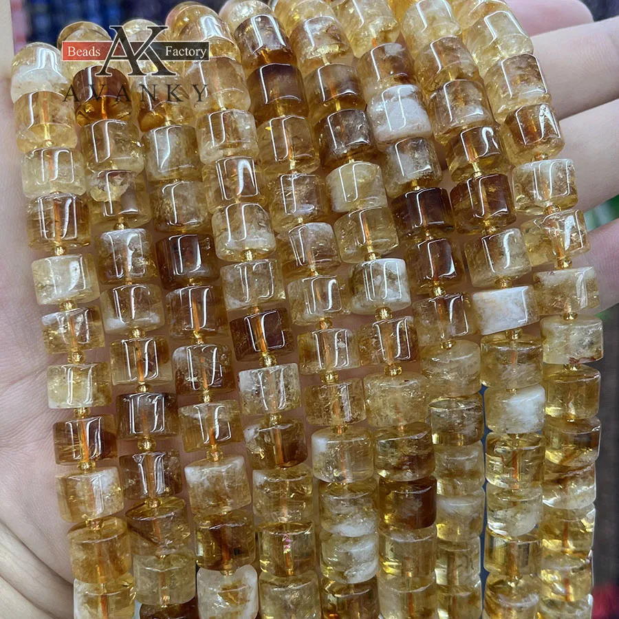 Natural Crystal Citrine Stone wheel Shape Cylindrical Loose Beads For Jewelry Making DIY Necklace Bracelet 15\'\'8x9mm