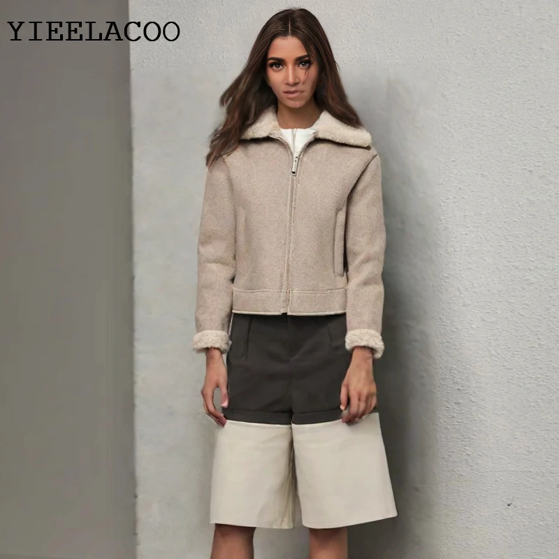 

Imitation lamb wool lapel cotton coat one-piece spring / autumn coat classics casual, versatile, loose Zipper Women's Jacket