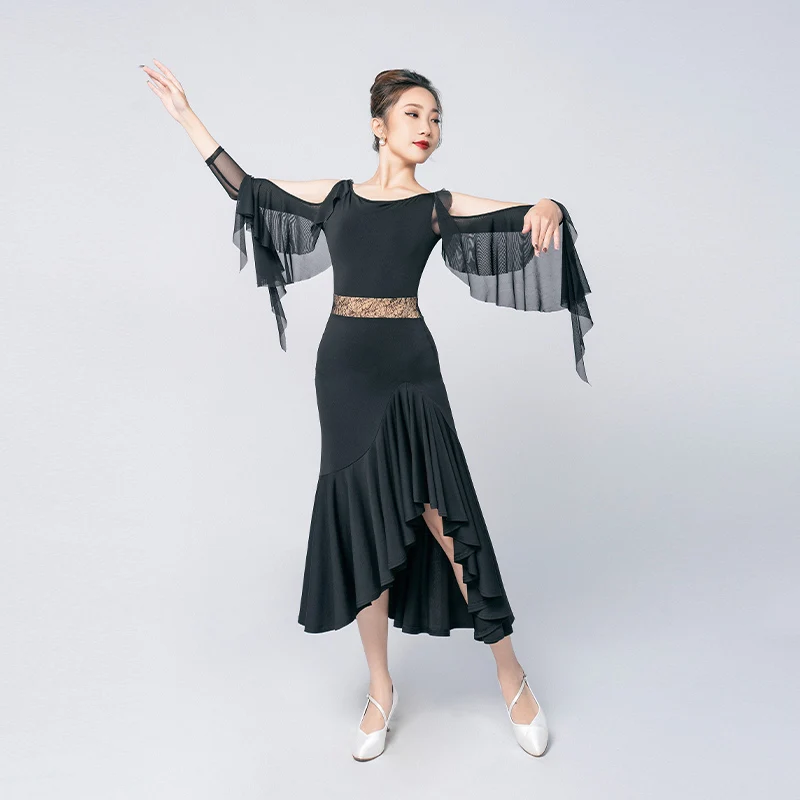 Modern Dance Dress Women Elegant Black Ballroom Dance Performance Clothes Waltz Practice Clothing Latin Dance Costumes DWY8806