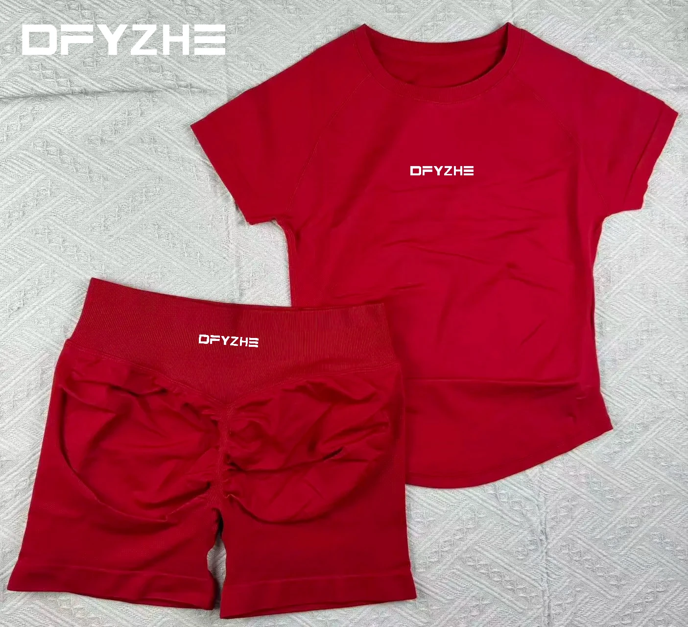 Nieuwe zomer DFYZHE Impact naadloze yoga-tight shorts met korte mouwen Boksen Fitness Hardlopen Sportset T-shirt + shorts