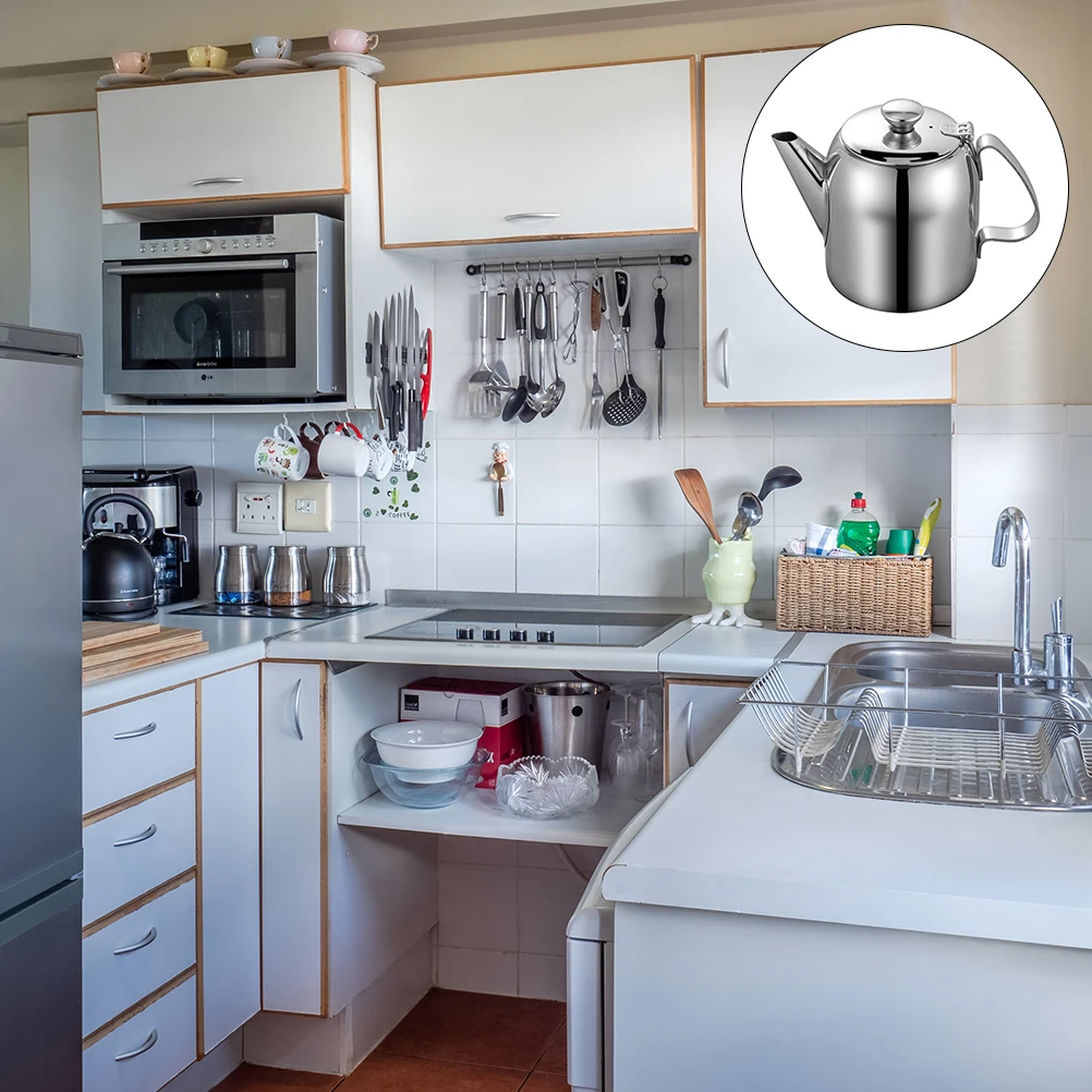 

1pc Stainless Steel Teapot Kettle Multifunctional Household Water Pot Ergonomic Handle Oil Jug Juice Dispenser Vintage for Home