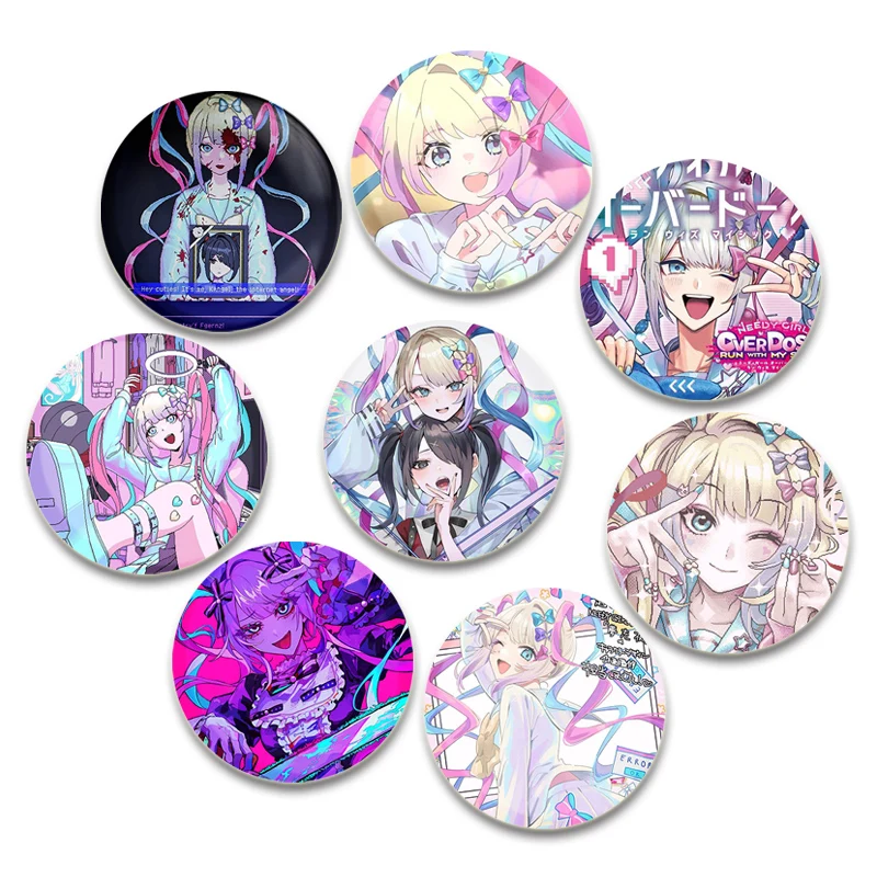 Broches redondos de dibujos animados para mochila, insignia de colección de accesorios de Anime, Streamer, sobrecarga, Pin KAngel, Lindo juego, 32mm, 44mm, 58mm