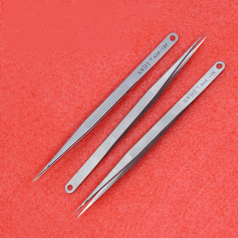 18CM Anti-Static Stainless Steel Precision Tweezers Electronic Pointed Straight Tweezer Phone Repair Tools AAA-18K Huimintong