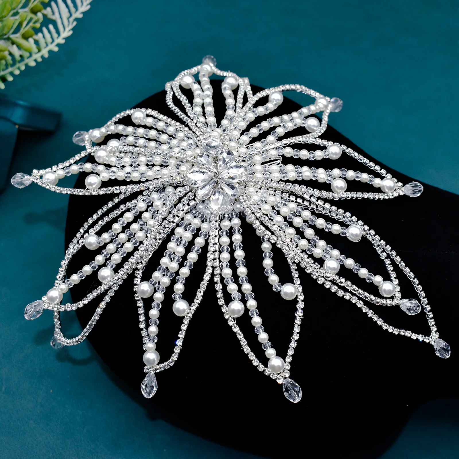 DZ328 بلينغ حجر الراين الزفاف عقال أنيقة الزهور عصابات الشعر الفاخرة تاج أغطية الرأس مطرز اللؤلؤ الزفاف إكسسوارات الشعر #2